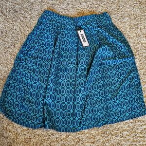 Women's L Circus teal & navy pleated midi skirt lightweight a-line rayon new nwt